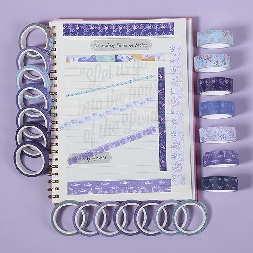 Mr. Pen- Washi Tape Set, 21 Rolls, 5 Yards/Roll, Assorted Sizes, Tide & Bloom Design, Washi Tape for Journaling