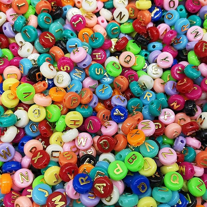Amaney 500pcs Big Colorful Letter Beads 10x6mm Alphabet Round Flat Beads for DIY Craft Making