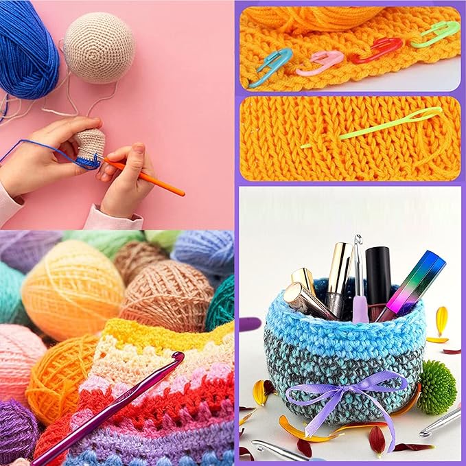 KOKNIT Crochet Hooks Set with Storage Case - 9 Soft Grip Ergonomic Crochet Needles,12 Coloured Aluminum Yarn Crocheting Crochet Hooks,Crochet Kit with Crochet Supplies and Accessories