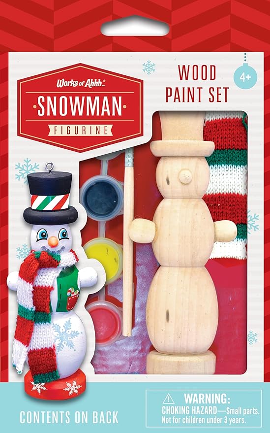 Works of Ahhh... Nutcracker Snowman Ornament - Acrylic Paint Kit for Kids, Includes Wood Ornament, Scarf, Sticker Sheet, Paint & Brush - Christmas Craft Kit