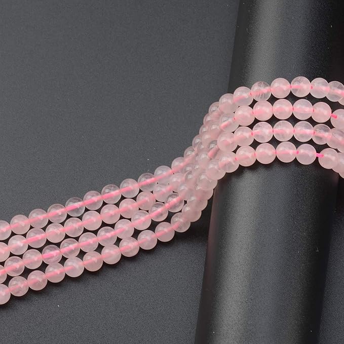 LPBeads 200Pcs Polished 6mm Round Natural Rose Quartz Gemstone Loose Beads with Stretch Cord for Jewelry Making Bracelets