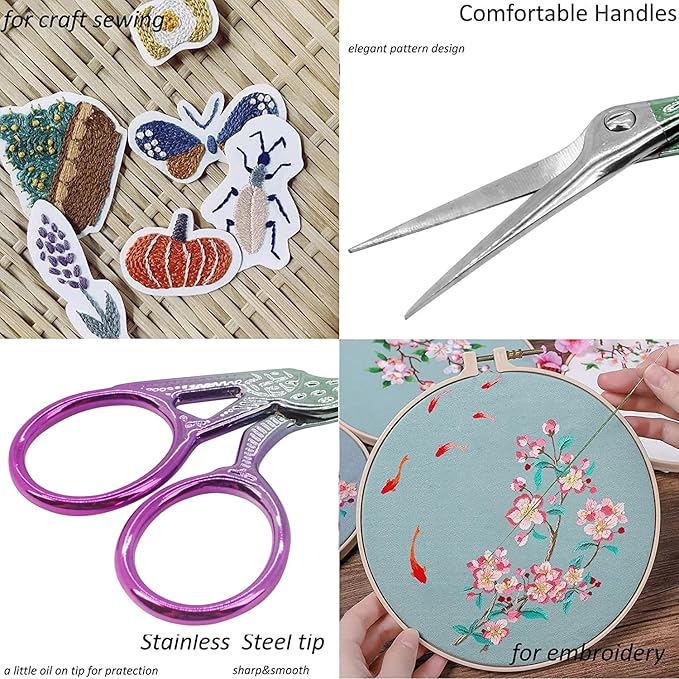 BIHRTC 3.6 Inch Small Crane Precision Detail Scissors Protective Leather Cover Stainless Steel Sharp Tip Needlepoint Scissors for Sewing Crafting Embroidery Scrapbooking