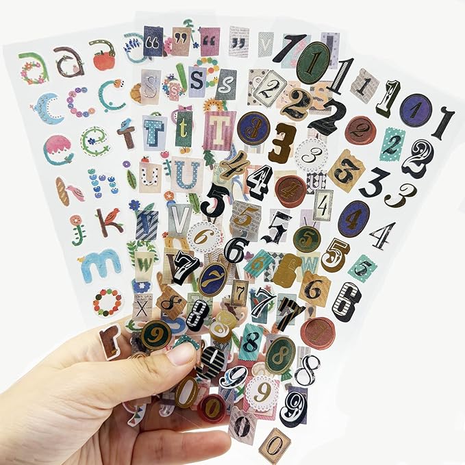 347PCS Vintage Stickers, 6 Sheet Scrapbook Stickers Graffiti, Cute Vintage Letters Numbers Self Adhesive Decals Scrapbooking Supplies for Diary DIY Art Album Paper Crafts