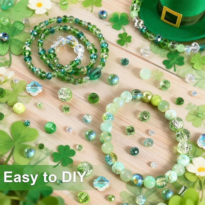 636pcs st. patrick's day glass beads for jewelry making - green crystal beads sparkly faceted beads hole drilled diy for st. patrick's day bracelets craft earrings bracelet necklace jewelry making