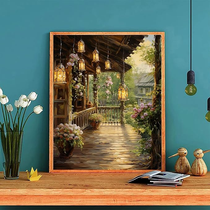 Landscape Paint by Numbers for Adults with Framed Canvas - with Wooden Easel, Scenery Paint by Number on Canvas, Acrylic Oil Painting Kits with Brushes Nice Gift Box for Home Wall Decor (12x16 inch)