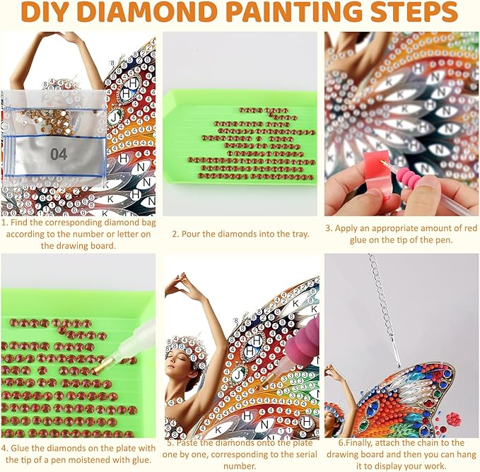 MEIYUDA Butterfly Diamond Art Hanging Kits for Adult, Women in Butterfly Diamond Painting Hanging Kits Ornaments, DIY Special Shaped Rhinestone Window Pendants kit for Home Garden Wall Decor Gift
