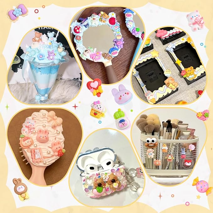 60PCS Slime Charms Cute Flatback Resin Charms for Slime, Random Kawaii Decoden Charm for Embellishments Phone Junk Case Charms Bulk, Hairpins Scrapbooking Crafting & DIY Decoration
