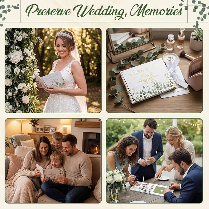 Humyoun Wedding Guest Book Letters to The Bride Scrapbook Wedding Memory Book Bridal DIY Blank Paper Scrapbook Photo Album Guest Sign with Pearl Stickers(8.5 x 7 Inch,Eucalyptus,Green)