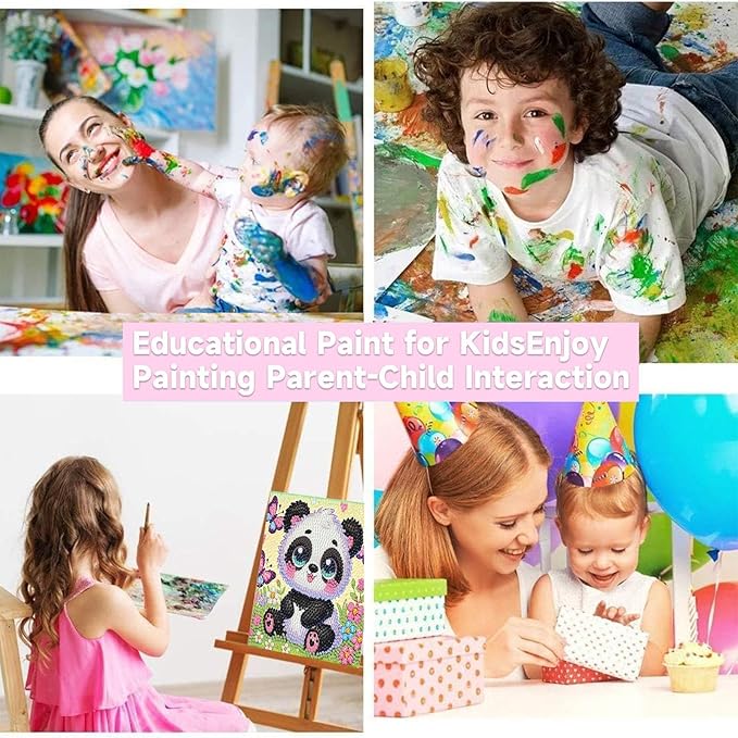 Panda Diamond Art Painting Kits for Kids with Frame, Panda Diamond Art for Kids Ages 4-8-12 with Frame, Easy Small Cute Animal Gem Painting Kit for Gift Home Wall Decoration (7x7 inch)