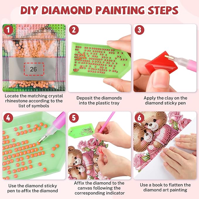Bowetile Valentine's Day Diamond Art Hanging Kits for Adults, Diamond Art Suncatchers Couple Bear, 5D Special Shape Diamond Painting Flowers Pendant Window Ornament Gifts for Home Door Wall Decor
