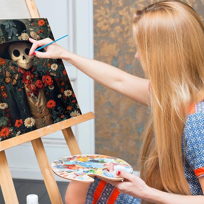 Halloween Paint by Numbers Kit for Adults - Skull Acrylic Adult Paint by Number Kits on Canvas for Beginner, Flowers Skeleton DIY Oil Painting by Numbers for Adults Kit for Home Decor Gift 16"x20"