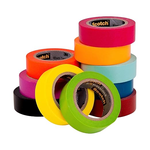 Scotch Washi Tape, 10 Rolls, Great for Use in Bullet Journal, School Supplies, Craft Supplies, and Teacher Appreciation Gifts (C317-10-SIOC)