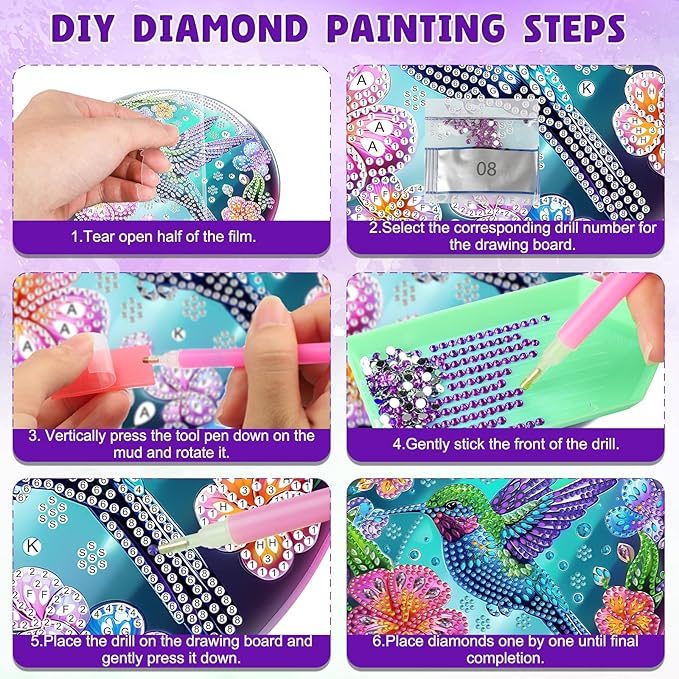 DOMROM Hummingbird Diamond Art Hanging Kits for Adults Beginners, Special Shaped Crystal Diamond Painting Hummingbird Pendant, DIY Diamond Art Suncatchers Bird for Home Garden Wall Decor Gift