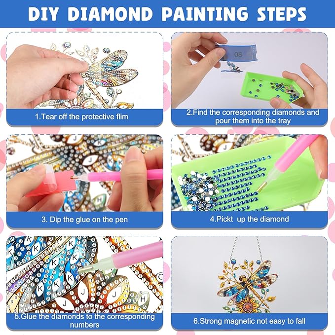NAIMOER Diamond Art Hanging Kits for Adults Dragonfly 5D Special Shaped Rhinestone, DIY Acrylic Diamond Art Painting Window Pendants Home Garden Wall Hanging Ornament Kits, Double Sided