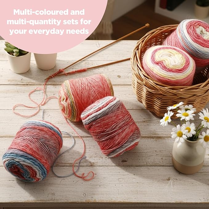 Timgle 5 Rolls Ombre Cake Yarn for Crocheting & Knitting, 3.5oz/100g 328yds Multicolor Self Striping Gradient Yarn, Soft 60% Cotton 30% Acrylic 10% Wool for Scarves Shawls Blankets Garments(Pink)