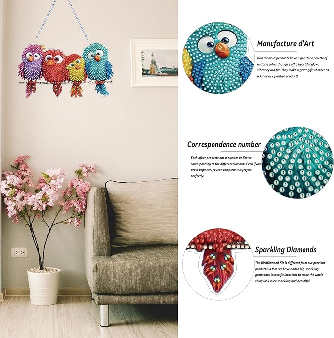 VNRGG Adult Bird Diamond Art Pendant SetDIY,Special Shaped RhinestoneHome Garden Wall Hanging Kits,Box Packing.
