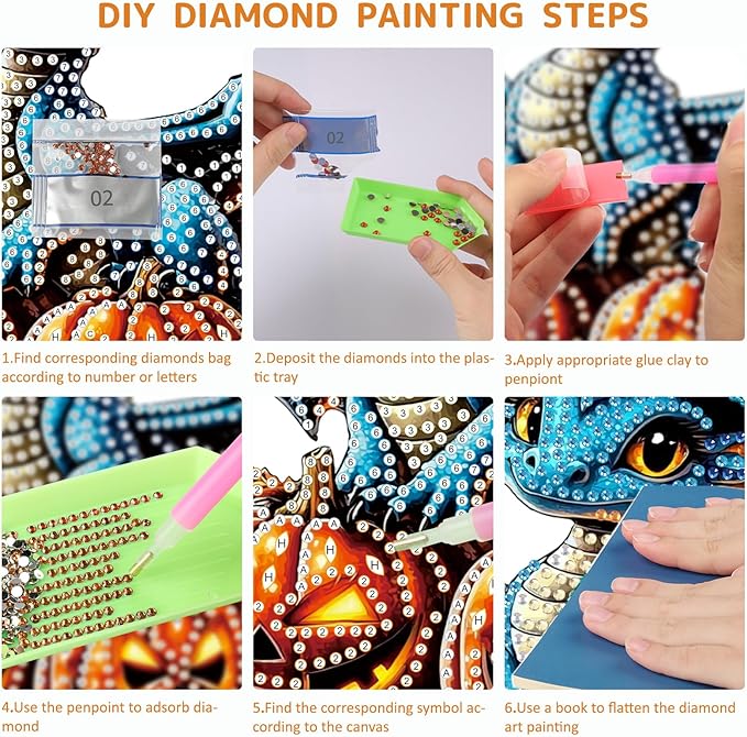 SENQAO Dragon Diamond Art Hanging Kits for Adults, Acrylic Diamonds Painting Pendant Board Kit Halloween Pumpkin, Diamond Art Painting Window Pendants Home Garden Wall Hanging Kits Hanging Ornament