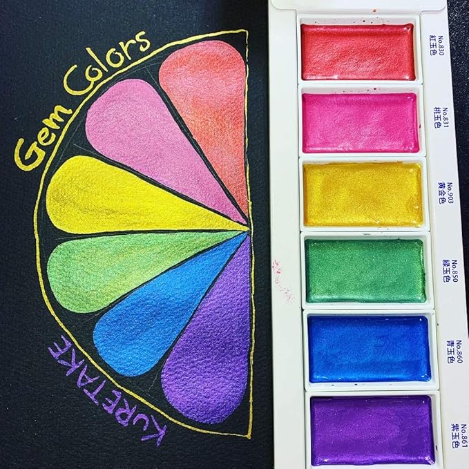 Kuretake GANSAI TAMBI GEM COLORS, 6 colors set, Watercolor paint for Professional, for artists and crafters,Illustrations, Drawing, Lettering, Made in Japan