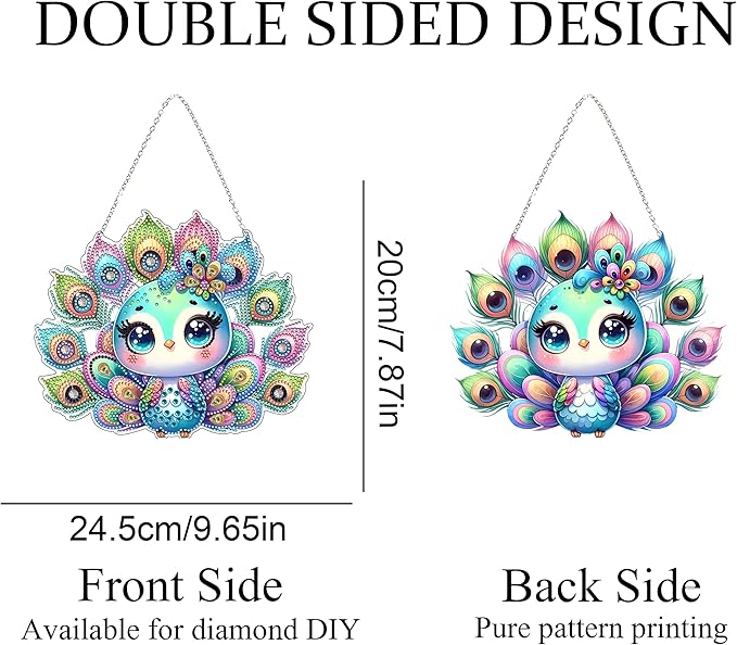 Diamond Art Hanging Kit for Adult,Special Shaped Rhinestone,DIY Acrylic 5D Diamond Art Painting Window Pendants Home Garden Wall Hanging Kits Hanging Ornament (Peacock)