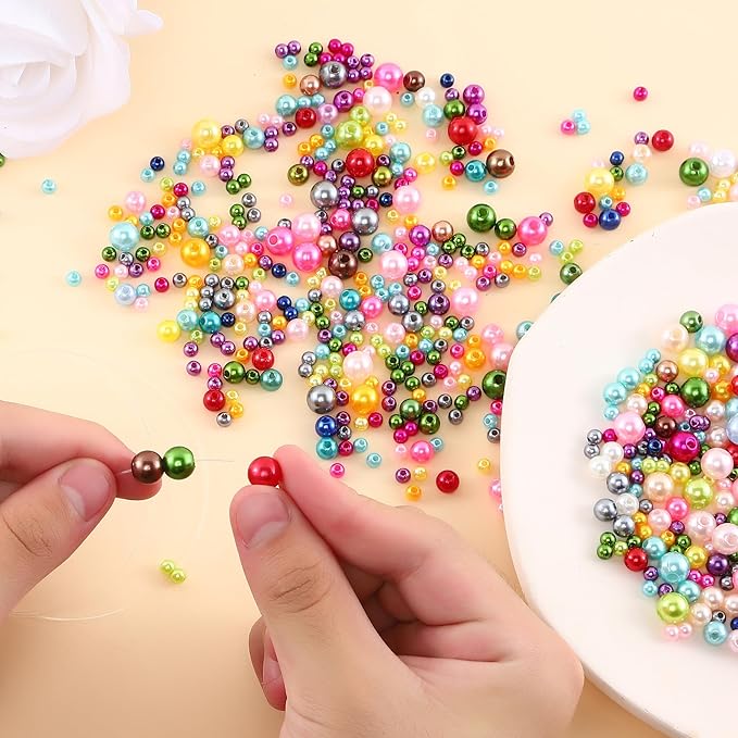 1400pcs Pearl Beads for Jewelry Making, 3 Size Multicolor Loose Beads Pearls for Bracelets Making Kit Small Pearl Filler Beads with Hole for DIY Craft Necklace Earrings