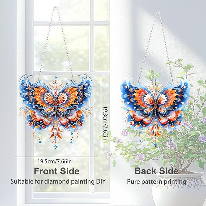 TOSTOG Diamond Art Hanging Kits for Adults, Butterfly Diamond Painting for Adults Window Pendant, Magical Butterfly Special Shape Diamonds Diamond Painting Hanging Pendant Kit for Decor Gift