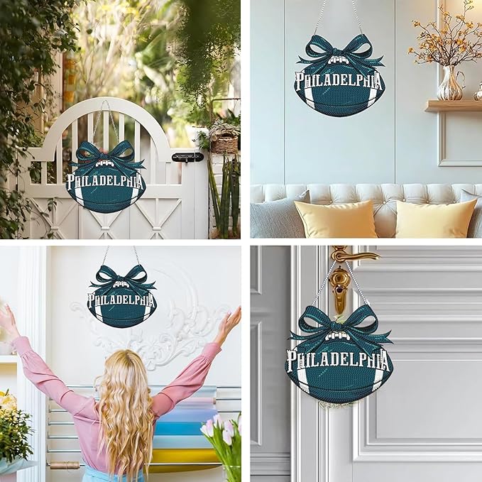 Rertcioph Football Diamond Art Hanging Kit for Adults, DIY Acrylic 5D Diamond Painting Hanging Ornament for Philadelphia Home Wall Decor and Gift