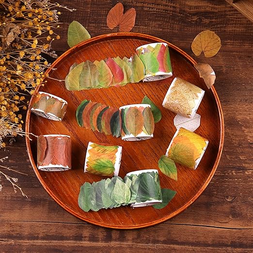 Dizdkizd Fall Leaf Washi Tape Stickers for Card Making, Arts and Crafts Projects, Scrapbooking, Journaling, Collage - 400 Pieces (8 Rolls)