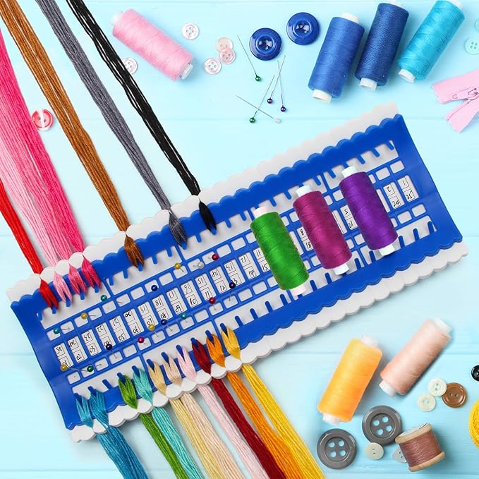 50 Positions Floss Organizer Embroidery Shelf, Luxiv Thread Organizers for Cross Stitch Embroidery Thread Holder with 15P Replaceable Paper Card, Embroidery Floss Organizer (Blue, 50 Positions)
