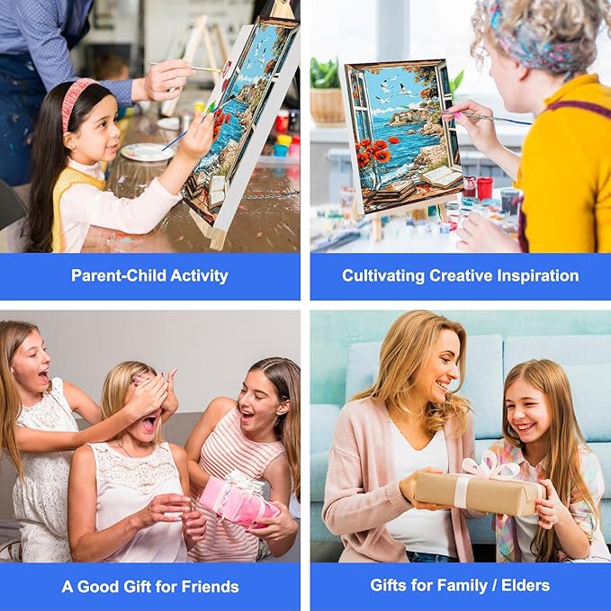 GHHKUD Landscape Paint by Numbers Kits with Frame for Adults Beginners, DIY Seaside Paint by Numbers for Kids, Painting Art on Canvas Gifts Home Wall Decor 20x30cm
