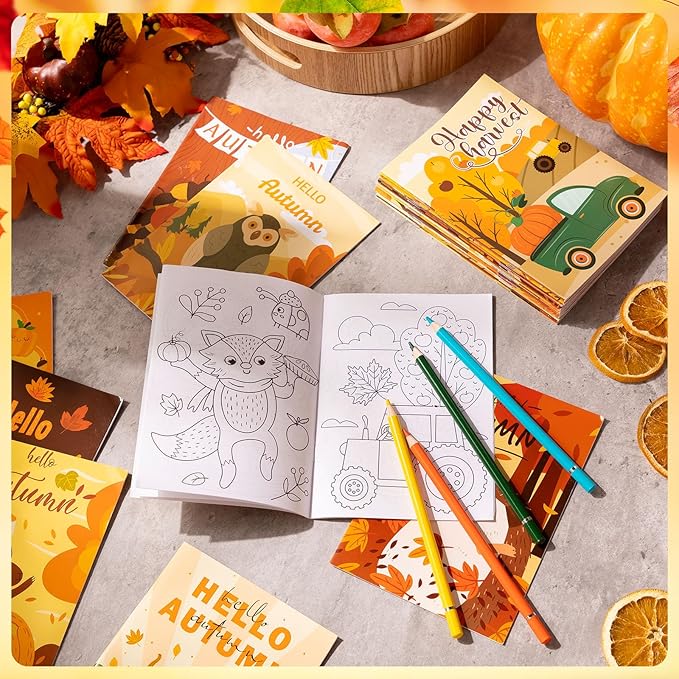 Liliful 144 Pcs Pumpkin Coloring Book Bulk for Adult Autumn DIY Art Stress Relief Drawing Book with Patterns for Adults, Party Favors, Goodie Bag Filler and Holiday Gifts
