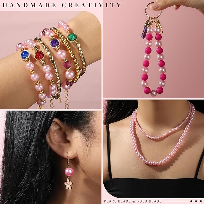 leobro pearl beads for bracelets, pink beads for jewelry making, friendship bracelet kit, crafts & diy jewelry bracelet making kit