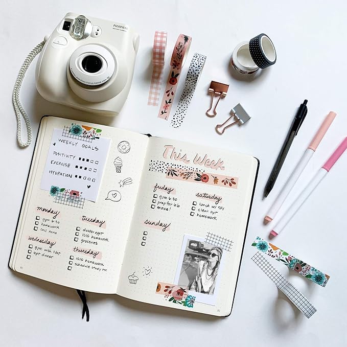 zynshe washi tape set of 16 rolls of 15 mm wide cute decorative washi tape for journaling, scrapbook, washy crafts, bullet journals, planners, diy décor, gift wrapping, craft supplies (meadow)