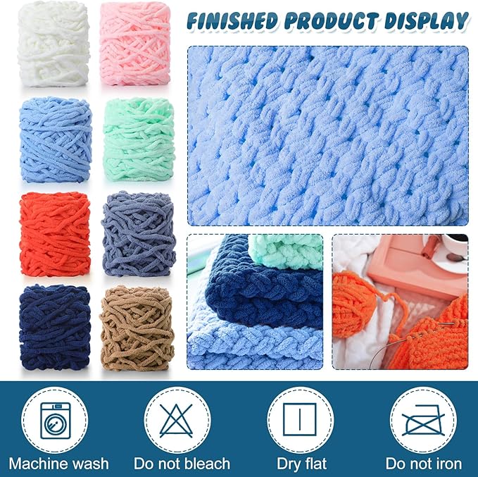 Buryeah 8 Pack Chunky Chenille Yarn for Crocheting Soft Thick Fluffy Yarn for Hand Knitting Bulky Velvet Blanket Plush for Weaving DIY Crafts Each 3.5 oz 55 Yards(Multicolor)