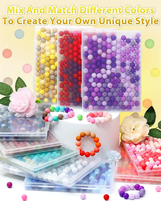 160pcs fiveizero silicone beads for keychain making, yellow mixed 6 colors round silicone beads bulk for pens, rubber bead for bracelets and diy crafts