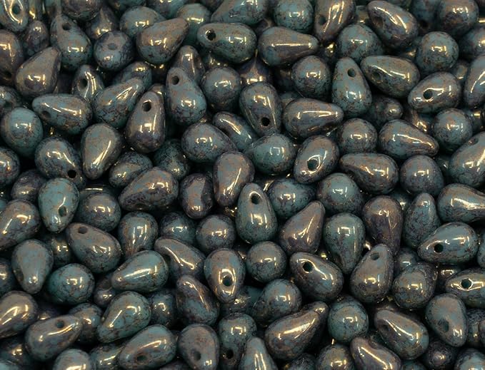 Czech 100-Piece Glass Beads, Small 4x6mm, Teardrop Paque Turqouise Violet Luster