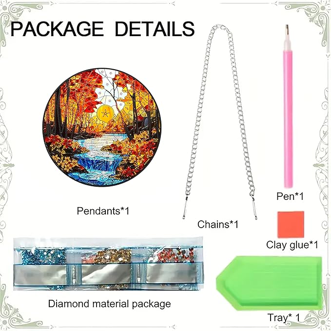 hyzsj DIY Hanging Diamond Art Pendant Painting Kit Landscape River Forest, Special Crystal Gem Craft Painting Kit Ornament 9.4x9.4inch
