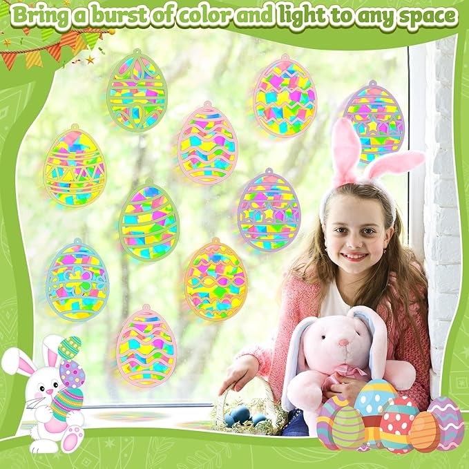 32 Sets Easter Egg Suncatchers Craft Kit DIY Window Stained Glass Effect Easter Egg Paper Crafts Home School Classroom Decoration Kid Birthday Gift Creative Art Project & Activity Game