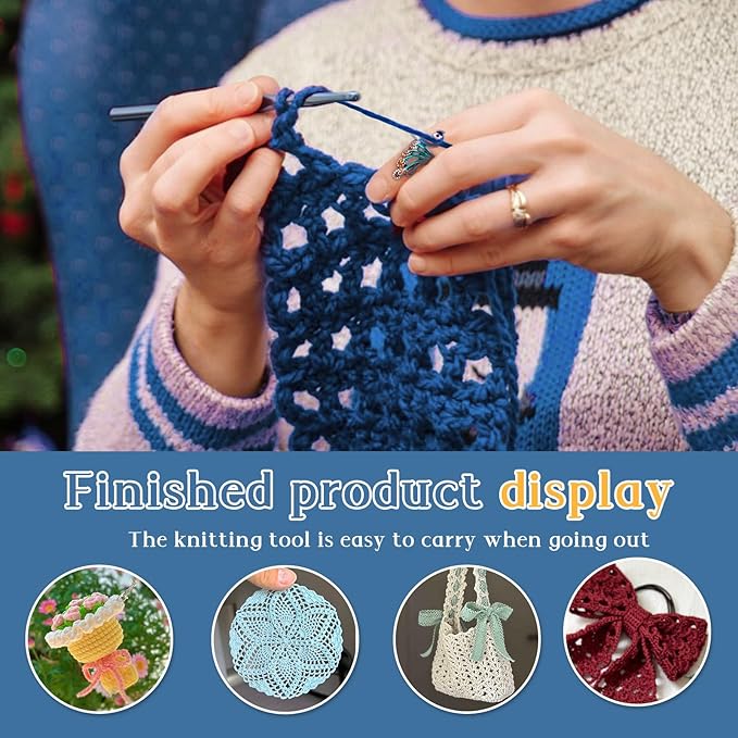 Yizzvb 34 Pcs Adjustable Crochet Ring Set, 8 Pcs Knitting Ring, Tension Thimble for Crocheting, Thimble for Finger, Stitch Markers Plastic Needles for Beginners, Crochet Accessories with Storage Box