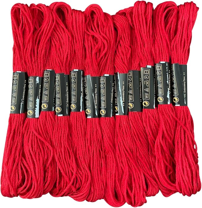 12 Skeins Embroidery Floss Red Color, Friendship Bracelet String Cross Stitch Embroidery Thread Floss Bracelet Making Yarn, Craft Floss(Red)