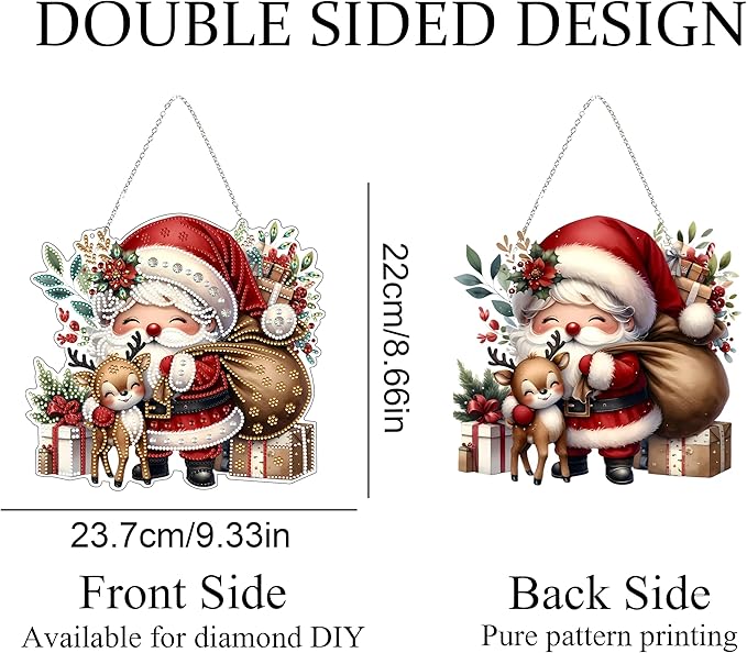 JJFox Diamond Art Hanging Kit for Adult,Special Shaped Rhinestone,DIY Acrylic Diamond Art Painting Window Pendants Home Garden Wall Hanging Kits Hanging Ornament,Double Sided (Father Christmas)