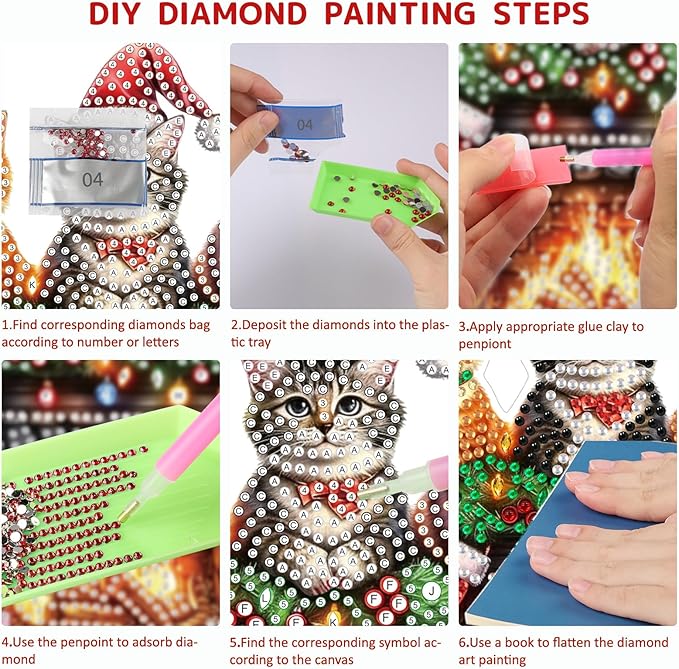 SENQAO Cat Diamond Art Hanging Kits for Adults Kids, Christmas Diamond Art Suncatchers, 5D Special Shape Diamond Painting Pendant Window Ornament Gifts for Home Garden Door Wall Decor