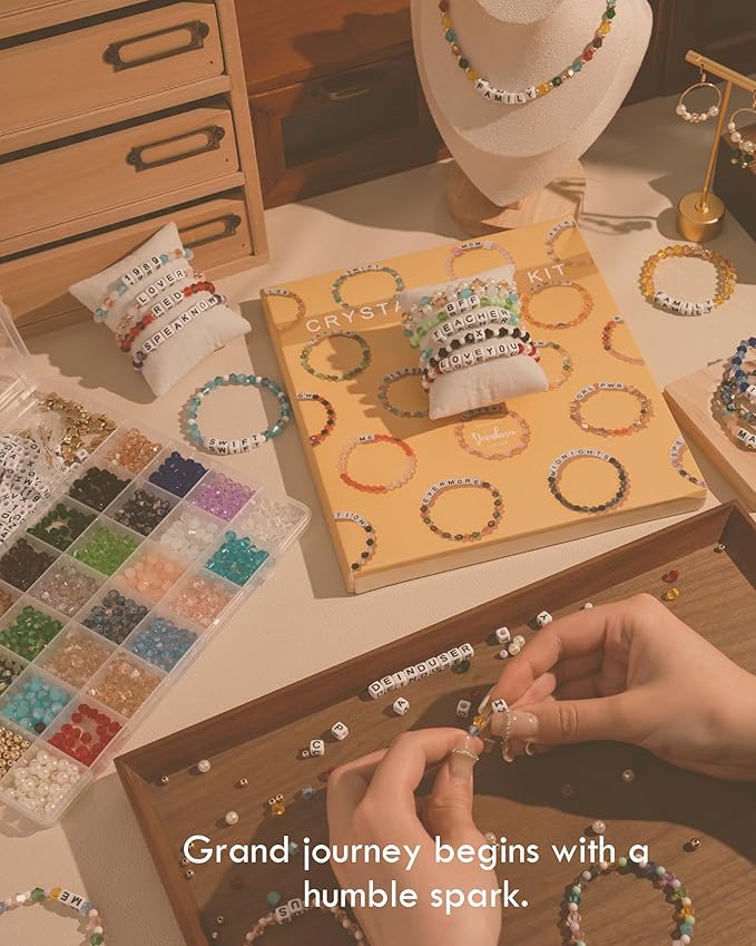 Deinduser Crystal Friendship Bracelet Making Kit - 1200pcs Bicone Gem Beads for Jewelry Making, 24 Colors with Letter & Spacer Beads