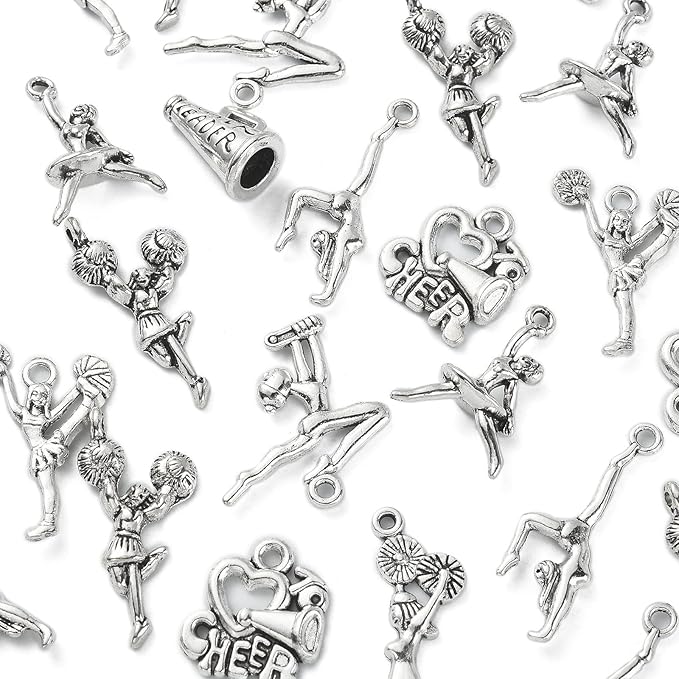 DanLingJewelry 80Pcs 8 Styles Cheerleader Charms Gymnastics Sport Girl Charms for Crafting Jewelry Findings Making
