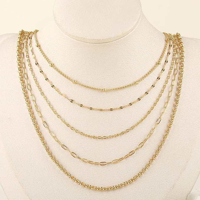 UMAOKANG 5 Rolls 39.4 Feet Gold Plated Stainless Steel Chains for Jewelry Making Dainty Jewelry Making Chains Bulk with Jewelry Findings
