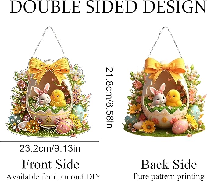 DIY Diamond Art Painting Wreath Kits,Special Shaped Rhinestone Hanging Ornament Diamond Art Window Pendants for Gift Home Garden Wall Hanging Kits,Double Sided (Easter Egg)