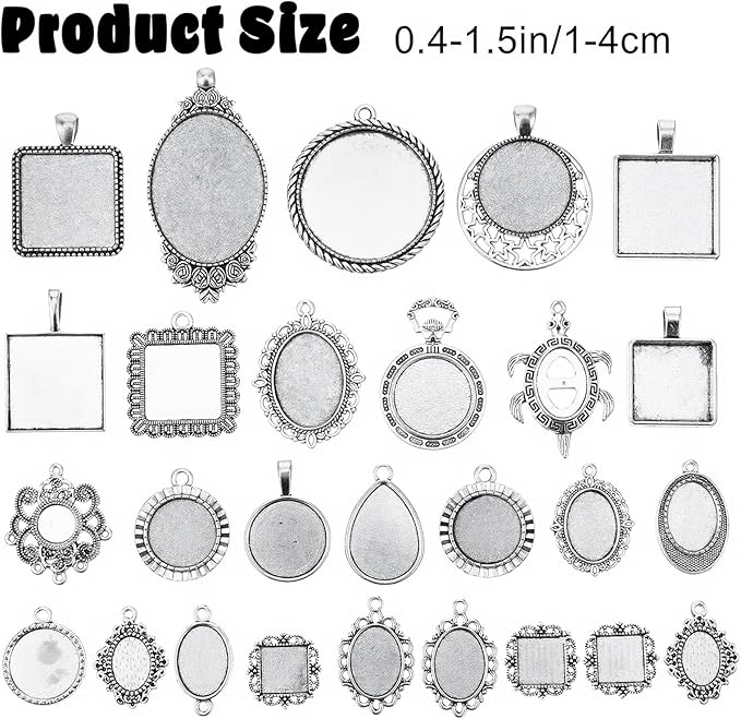 Apojgitn 100G Random Metal Tray: Assorted Bezel Necklace Blank Charms, Pendant Bezels for Resin Jewelry Making with Glass Cabochons, Bails, Ring Blanks, Jewelry Bails & Findings(Blind Box)