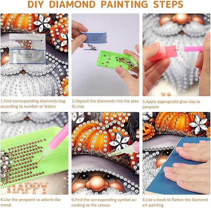 SENQAO Happy Halloween Gnome Diamond Art Hanging Kits for Adults Beginners, DIY Acrylic 5D Special Shaped Crystal Diamond Gem Art Painting Hanging Ornament for Home Wall Decor and Gift