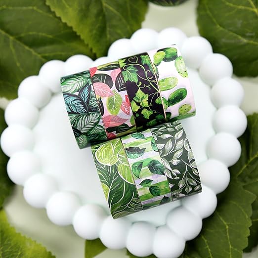 Green Plant Washi Tape Set, 12 Rolls Botanical Tape Green Leaves Decorative Tape Spring Tropical Masking Tapes for Journaling, Scrapbooking, Planners & DIY Crafts, Gift Wrapping