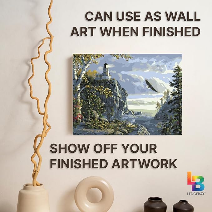 Ledgebay DIY Paint by Numbers Kit for Adults Framed Canvas: Beginner to Advanced Paint by Numbers Kit, Kits Include Acrylic Paint Set Brushes & Tabletop Easel (Guiding Light 16"x20" Framed)