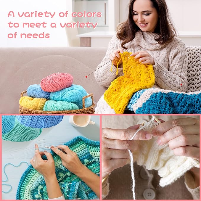 16 Skeins Cotton Yarn for Crocheting Knitting Soft Fine Clothes Cotton Blankets Yarn Bulk Assorted Colors for DIY Craft, Each 50g/185yard, 16 Colors(Stylish Colors)